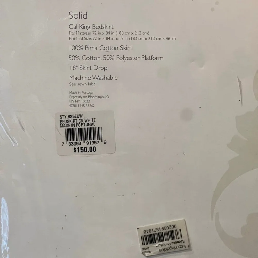 New Bloomingdales Sky California King Bed Skirt 100% Pima Cotton